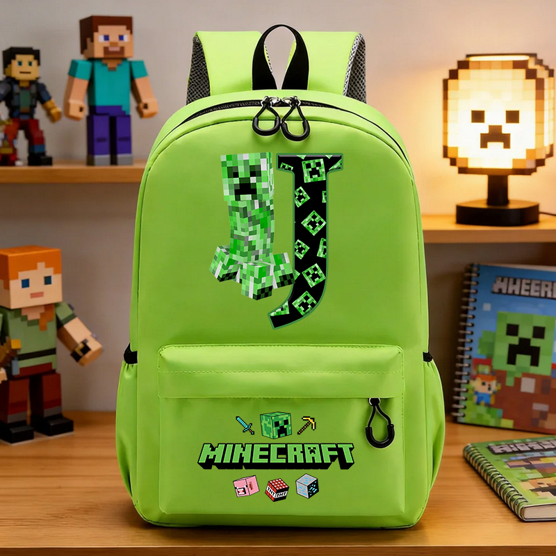 Anime Merchandise Bag - Miner Crafting Pixel Basisschooltas Groene Letter